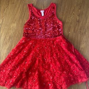 Justice Red Sequin and Floral Kids Dress